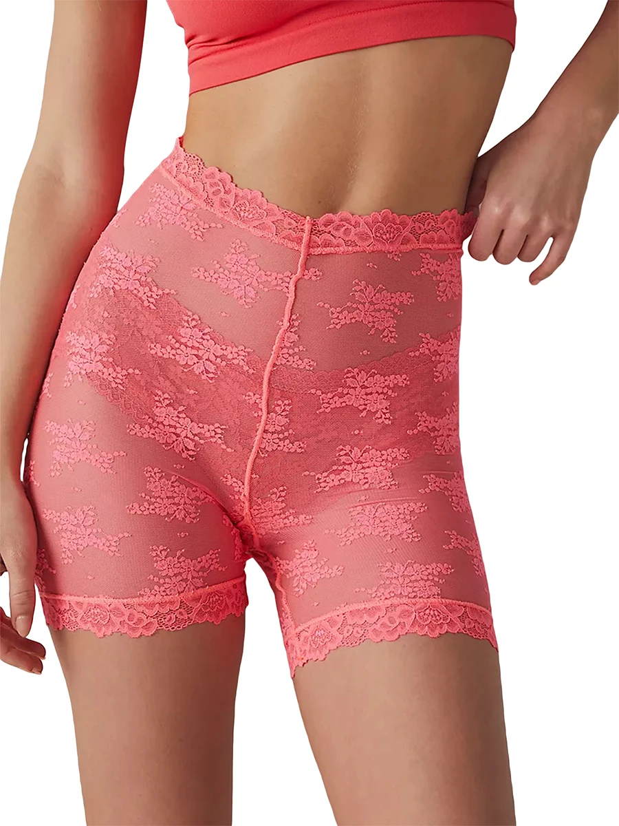 

Women Sexy Lace Mesh Sheer Shorts High Elastic Waist See Through Shorts Lace Floral Anti-Chafing Panty Shorts