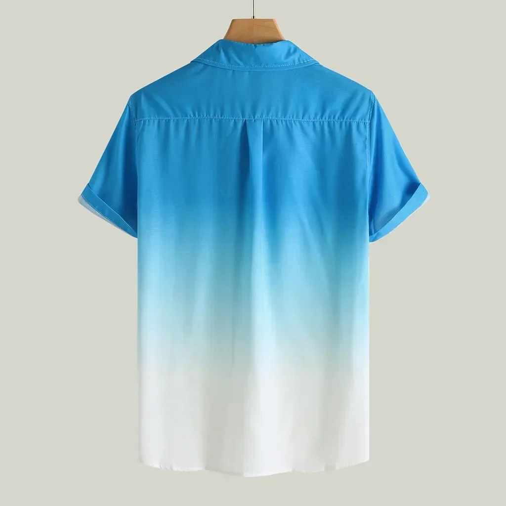 

Гавайская Мужская рубашка с коротким рукавом, тонкий дышащий воротник, постепенно меняющийся цвет, эластичный материал, Повседневная летняя майка