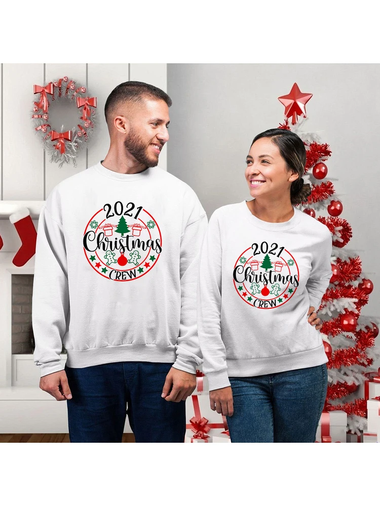 

2021 Merry Christmas Crew Team Women Men Couple Matching Clothes Aesthetic Sweatshirts Winter Tops Friends Festival Party Gift