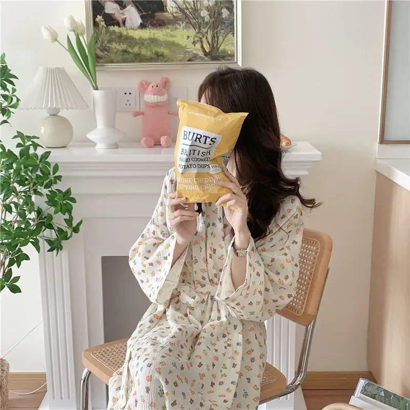 Women's Pajamas Home Clothes Night Dress Robe Long Sleeve Korea Woman Summer Offer Sleepwear Sexy Korean Attractive Nightwear Women's Pajamas Home Clothes Night Dress Robe Long Sleeve Korea Woman Summer Offer Sleepwear Sexy Korean Attractive Nightwear