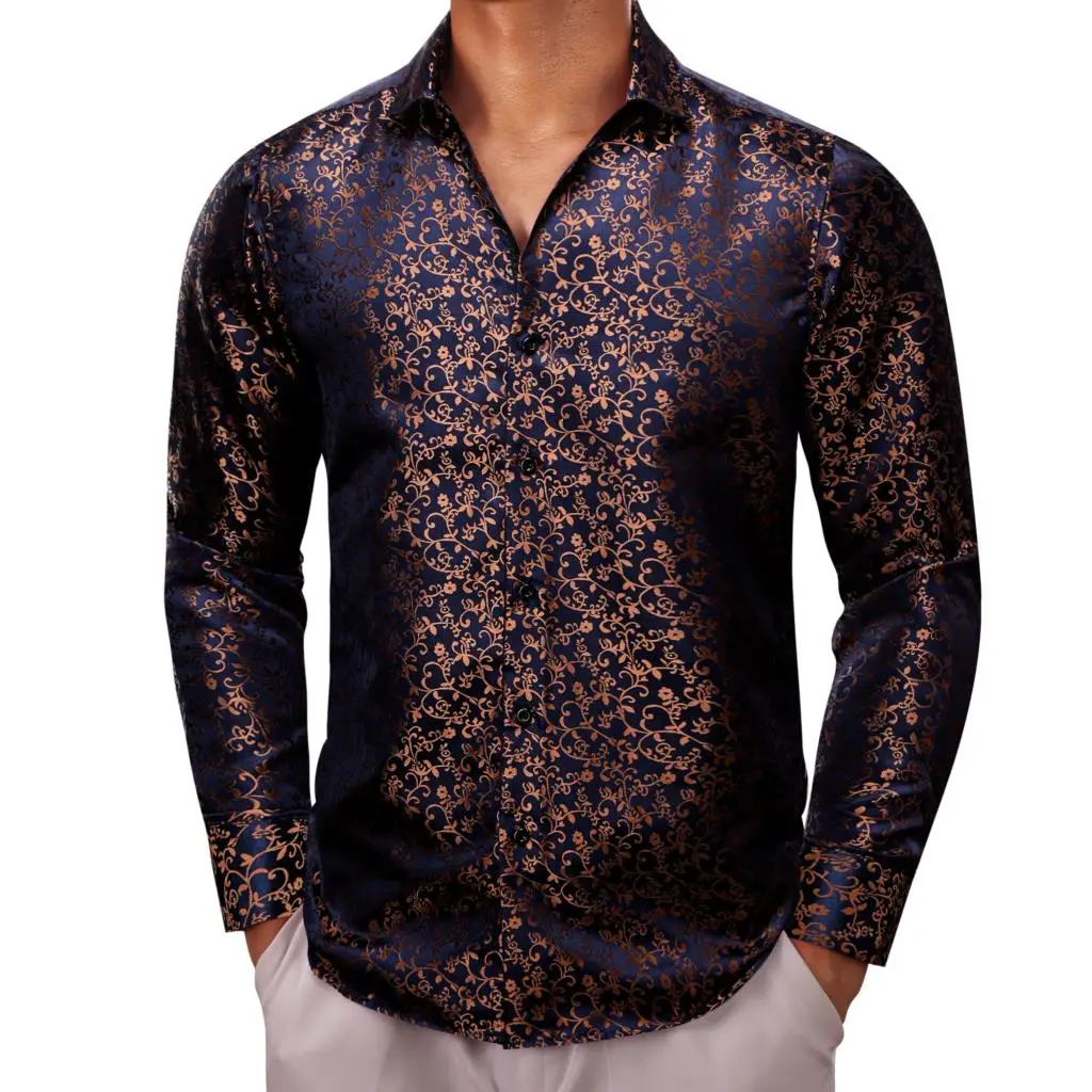 Designer Shirts for Men Silk Blue Gold Flower Slim Fit Long Sleeve Male Blouses Casual Formal Tops Breathable Barry Wang
Designer Shirts for Men Silk Blue Gold Flower Slim Fit Long Sleeve Male Blouses Casual Formal Tops Breathable Barry Wang