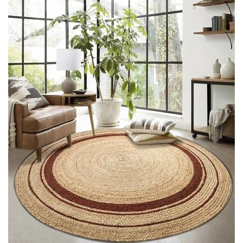 

Rug Jute Round Natural 100% Farmhouse Braided Style Area Rug Living Room Carpet