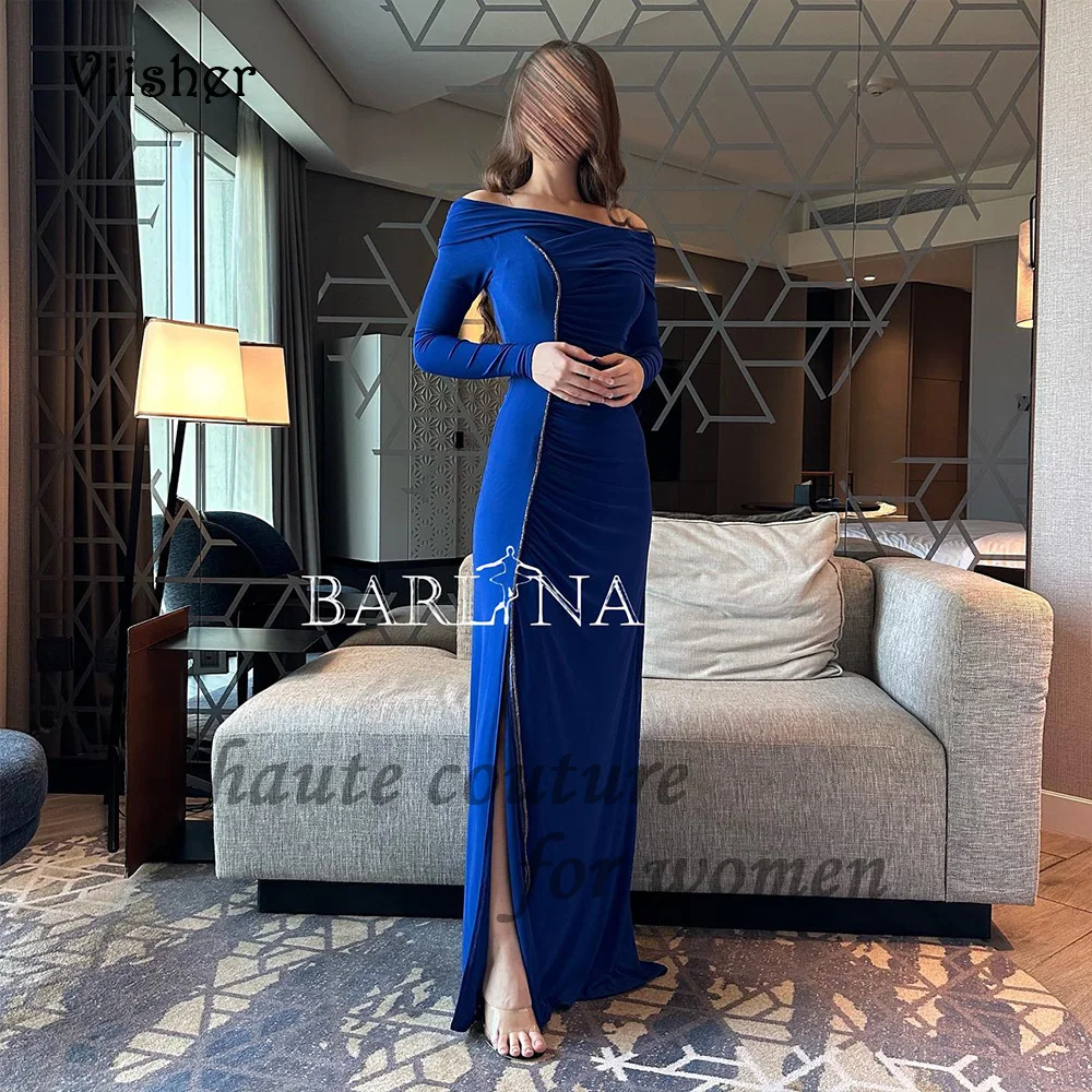 Blue Mermaid Evening Dresses with Slit Boat Neck 3/4 Sleeve Elegant Formal Prom Dress Floor Length Arabian Dubai Evening Gowns
Blue Mermaid Evening Dresses with Slit Boat Neck 3/4 Sleeve Elegant Formal Prom Dress Floor Length Arabian Dubai Evening Gowns