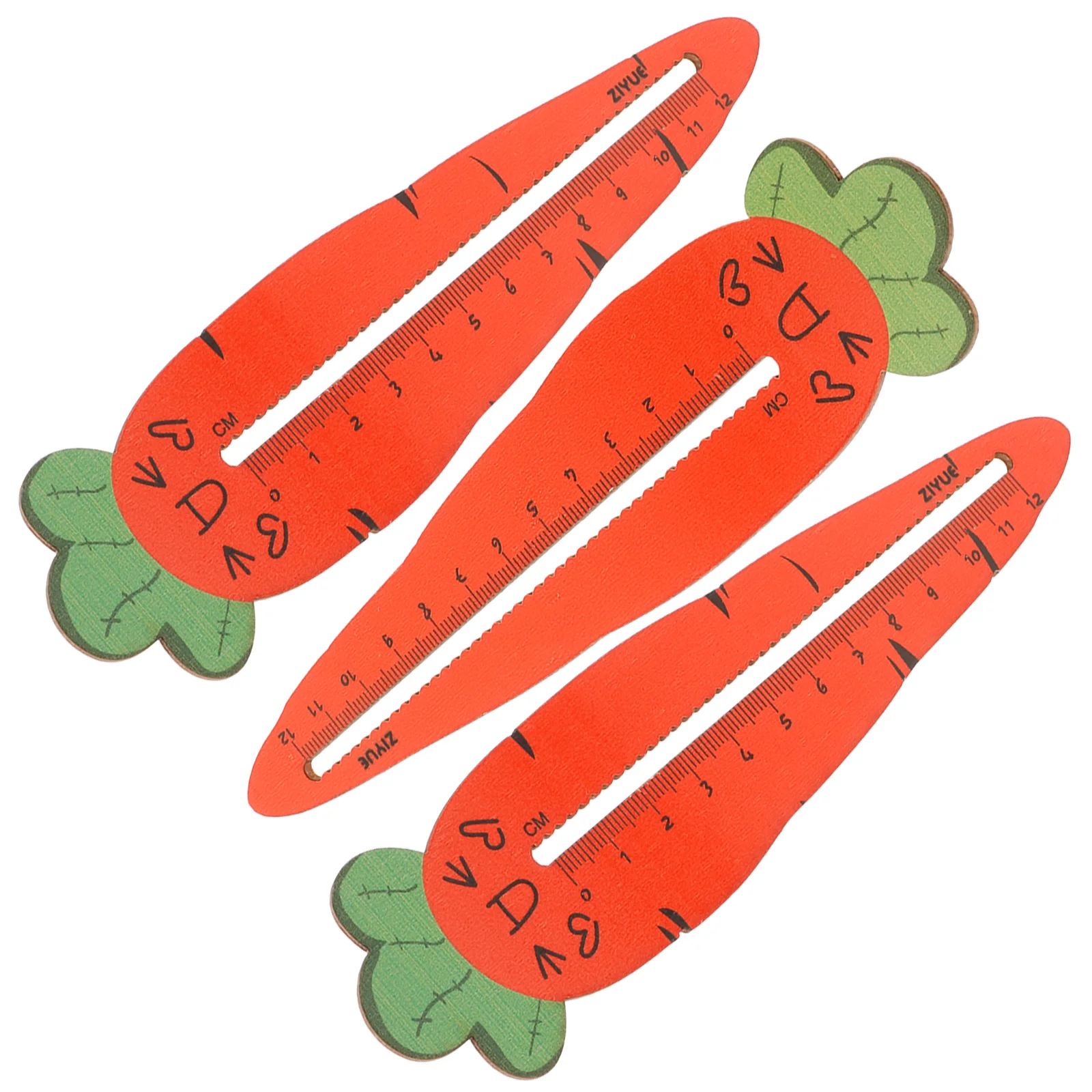 

3 Pcs Carrot Ruler Tape Measure Measuring Precision Stationery Rulers For Kids Wooden Wave Student