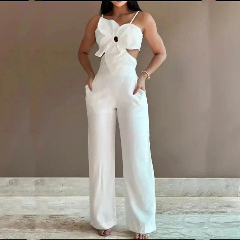 Sexy Off Shoulder Spaghetti Strap Jumpsuit Women Casual Sleeveless Pocket Long Romper Elegant Flower Hollow Waist Solid Playsuit
Sexy Off Shoulder Spaghetti Strap Jumpsuit Women Casual Sleeveless Pocket Long Romper Elegant Flower Hollow Waist Solid Playsuit