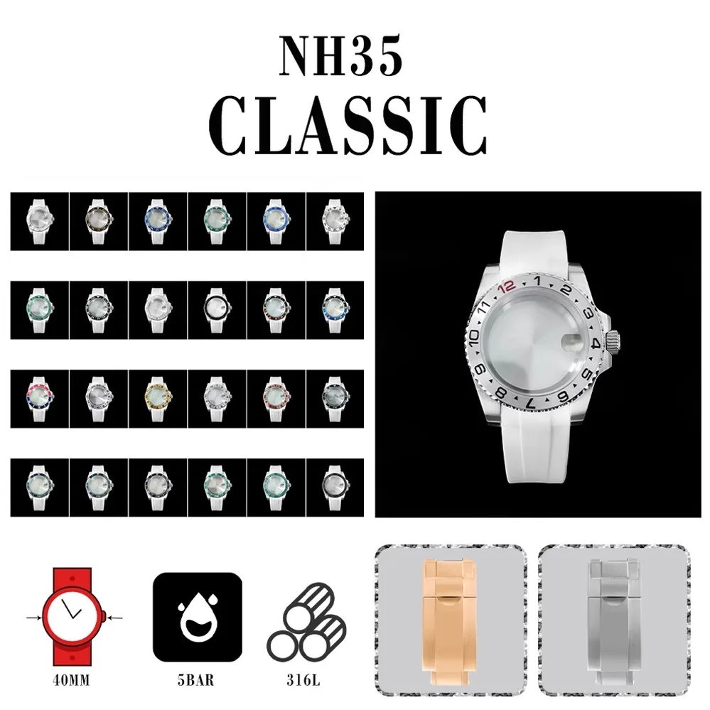 316L stainless steel SUB case + rubber strap steel buckle Sapphire magnifying glass Compatible with NH35/36 calibre
316L stainless steel SUB case + rubber strap steel buckle Sapphire magnifying glass Compatible with NH35/36 calibre