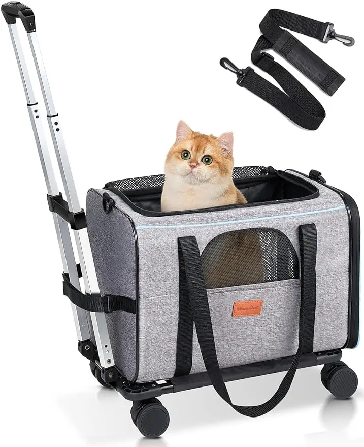

Morpilot Cat and Dog Carrier with Detachable Wheels - Airline Approved Rolling Carrier for Small Pets and Cats - Foldable Pet