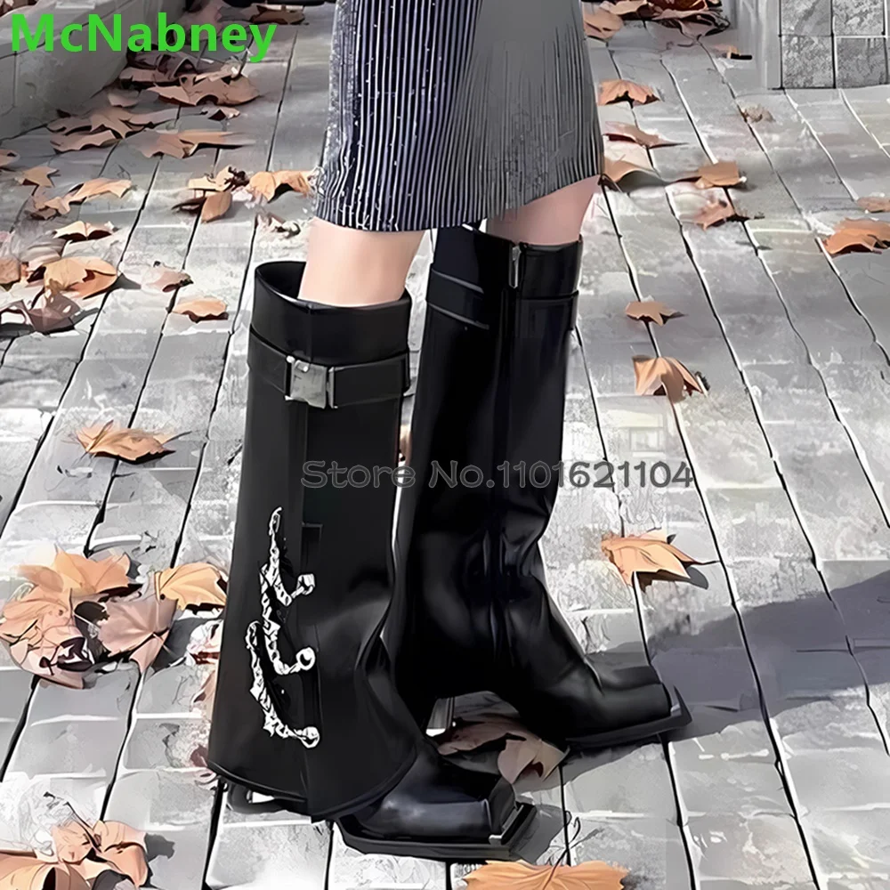 Black Square Toe Metal Chain Shark Boots For Female Women 2023 New Chunky Heel Side Zipper Leather Fabric Fashion Casual Shoes 
Black Square Toe Metal Chain Shark Boots For Female Women 2023 New Chunky Heel Side Zipper Leather Fabric Fashion Casual Shoes