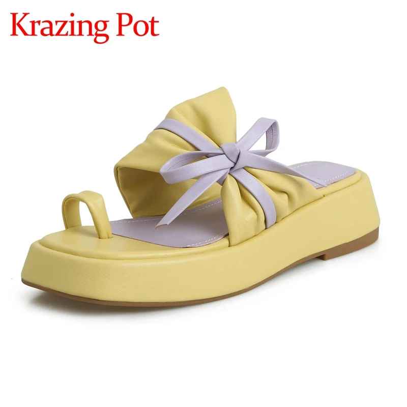 Krazing Pot Soft Microfiber Thick Bottom Slides Platform Leisure Fashion Mixed Color Butterfly-knot Women Outside Slippers L18
Krazing Pot Soft Microfiber Thick Bottom Slides Platform Leisure Fashion Mixed Color Butterfly-knot Women Outside Slippers L18