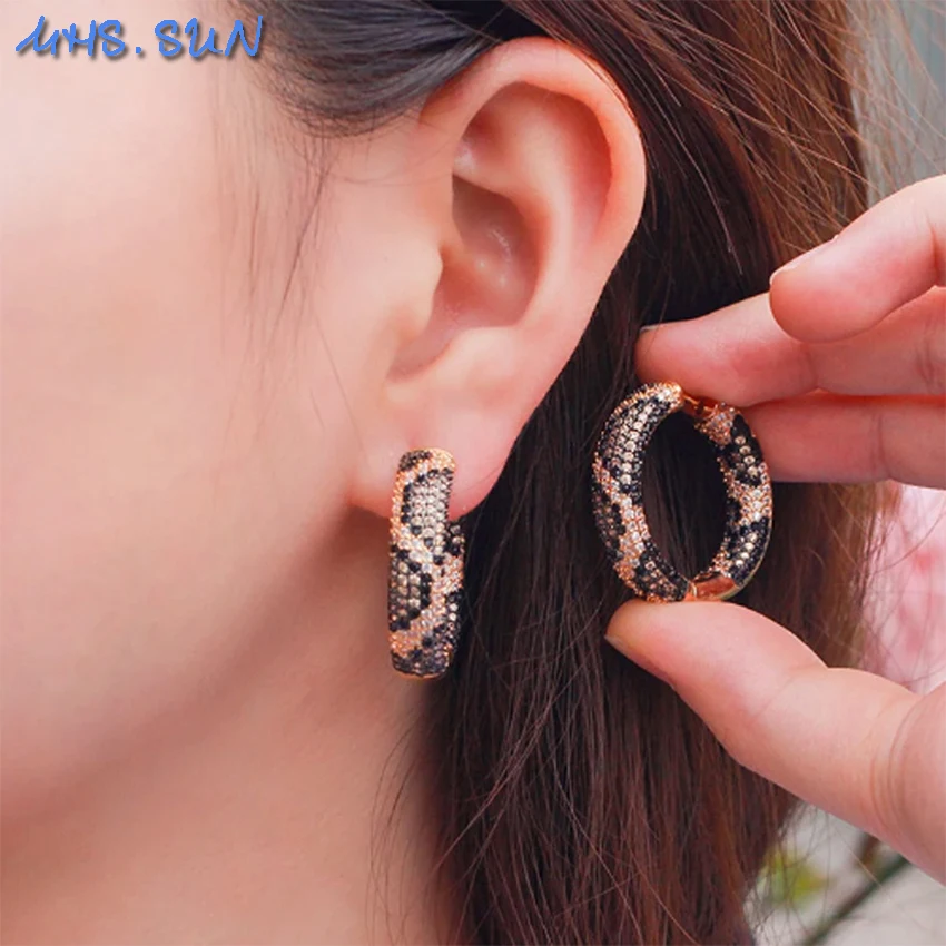 

SUNSLL Trendy Leopard Print Cubic Zircon Hoop Earrings For Women Girl Circle Gold Plated Banquet Party Loop Jewelry Gift