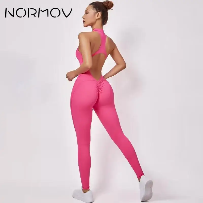 

NORMOV Beauty Back Yoga Set Women Hollowed Out Gym Set Female Conjoined Seamless High Waist Raises Butt Workout Set Ladies
