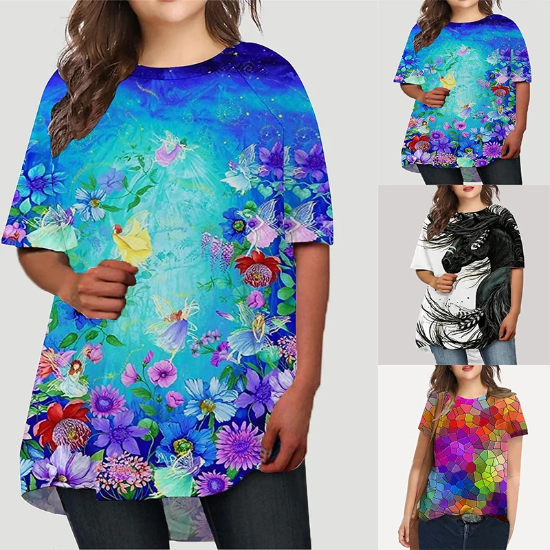 2022 Summer Women's Abstract Painting T Shirt Graffiti Print Round Neck Basic Tops Female Shirt Loose Plus Size Pullover New
2022 Summer Women's Abstract Painting T Shirt Graffiti Print Round Neck Basic Tops Female Shirt Loose Plus Size Pullover New