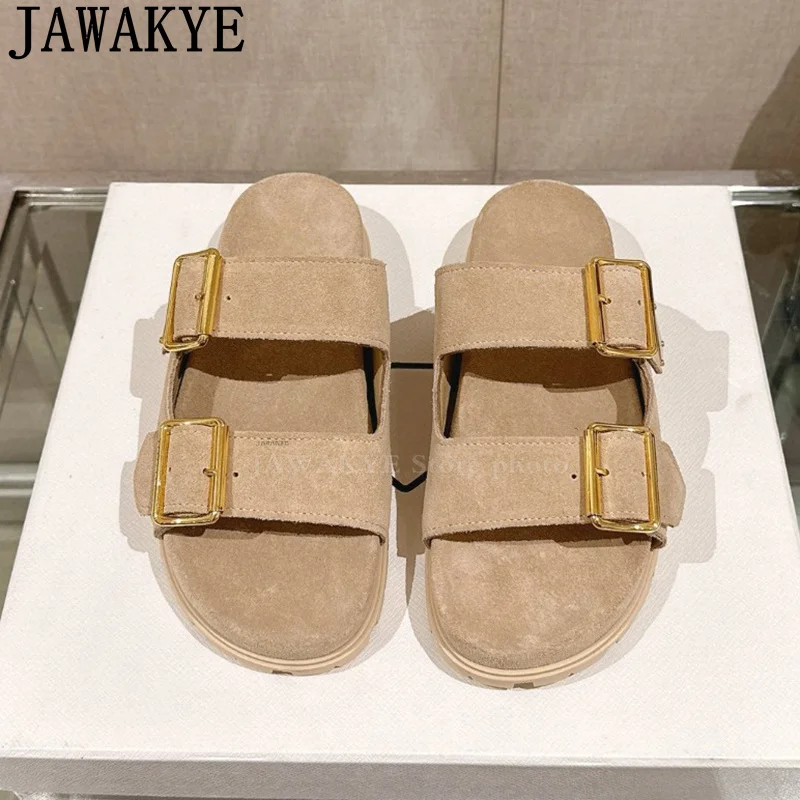

Buckle Designer Flat Slippers Women Summer Round Open Toe Casual loafers Mules Slipper Simple Luxury Brand Punk Slippers Mujer