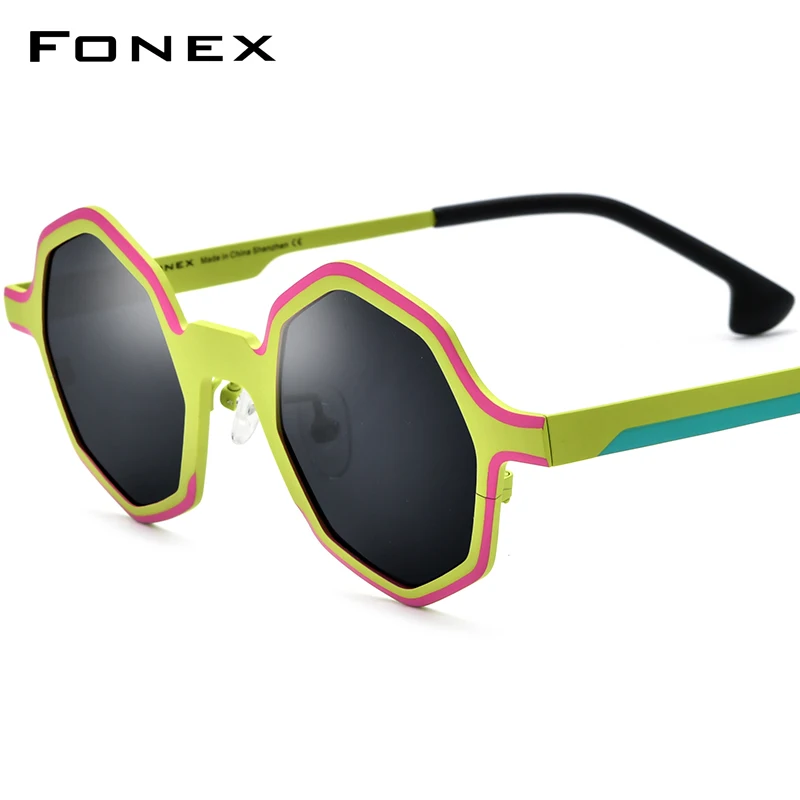 

FONEX Pure Titanium Sunglasses Men Retro Vintage Small Polygon Polarized Sun Glasses 2024 New Women UV400 Shades F85812T