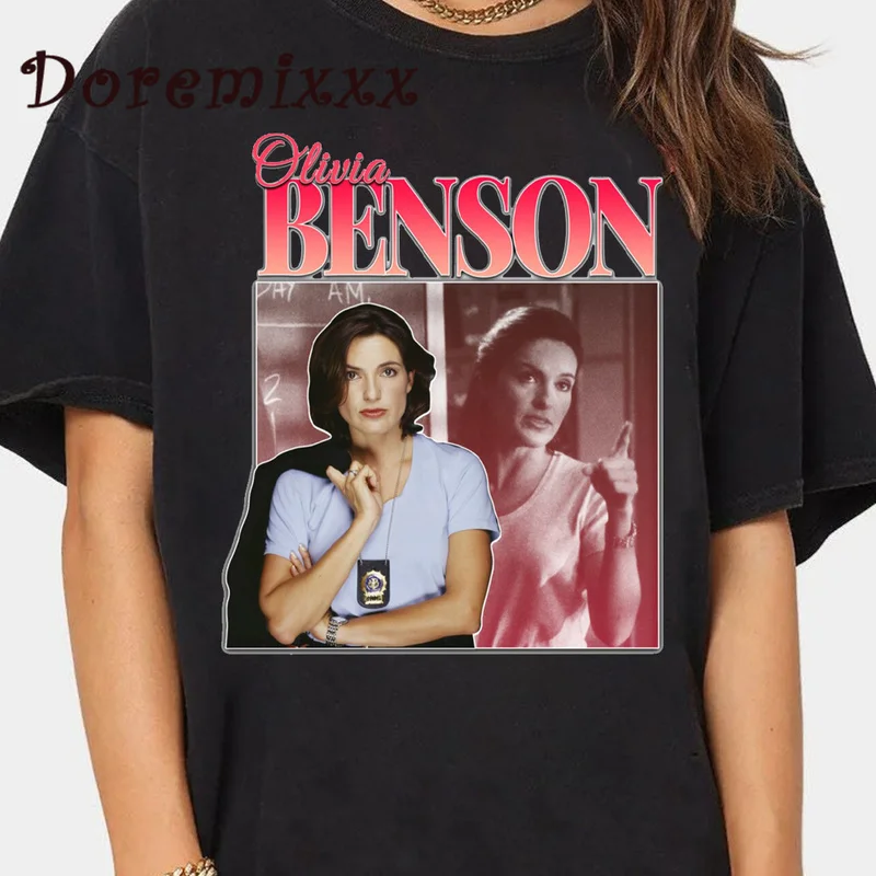 

100% Cotton T-shirts Olivia Benson 90s Inspired Vintage Homage T Shirt Law and Order Svu Mariska Graphic Tees Men Clothing