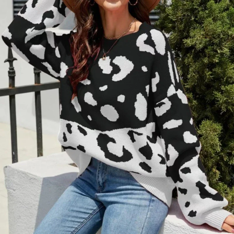Fashion Long Sleeve Women Pullovers Autumn Round Neck Leopard Print Knitted Sweater Women Vintage Casual Loose Knitwears 28965
Fashion Long Sleeve Women Pullovers Autumn Round Neck Leopard Print Knitted Sweater Women Vintage Casual Loose Knitwears 28965