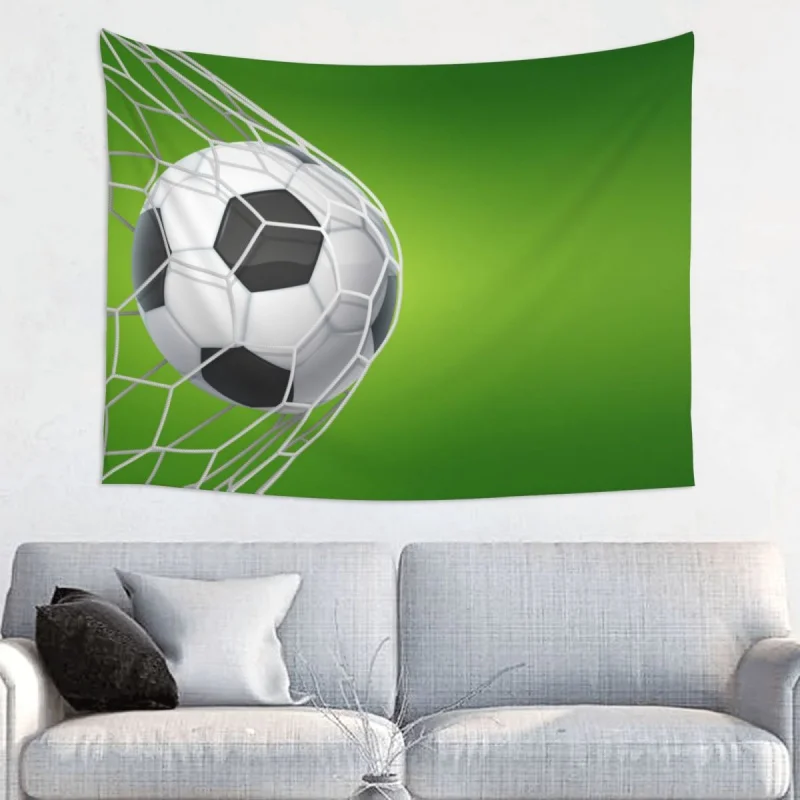 

Soccer Football Tapestry Hippie Polyester Wall Hanging Green Balls Sports Wall Decor Background Cloth Art Tapestries