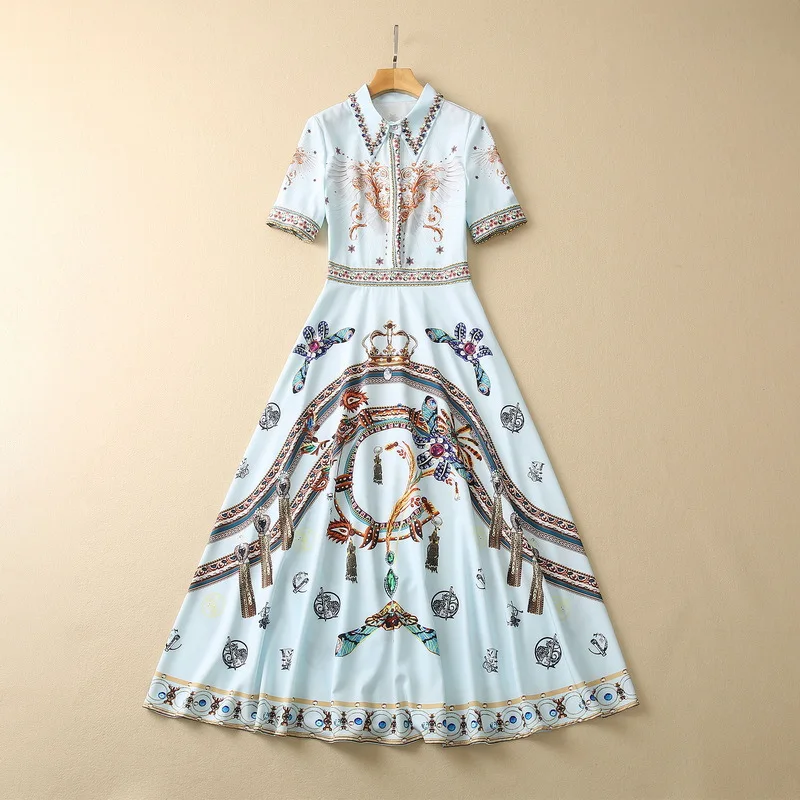 European and American women's clothes 2023 spring new Heavy stitching bead lapels Short sleeve printing Fashion Dress
European and American women's clothes 2023 spring new Heavy stitching bead lapels Short sleeve printing Fashion Dress