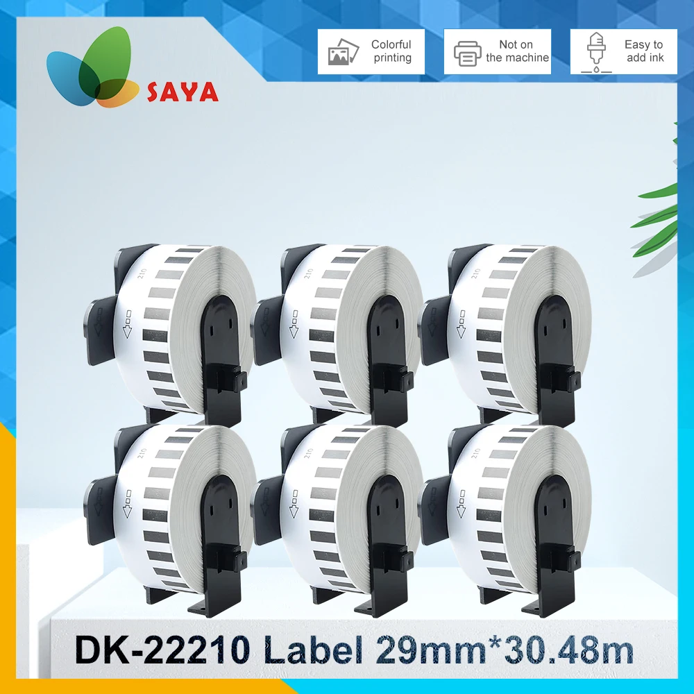

DK-2210 dk 22210 термальная бумага для доставки этикеток 29 мм * 30,48 м адрес непрерывной длины 6 рулонов этикеток для принтера этикеток Brother
