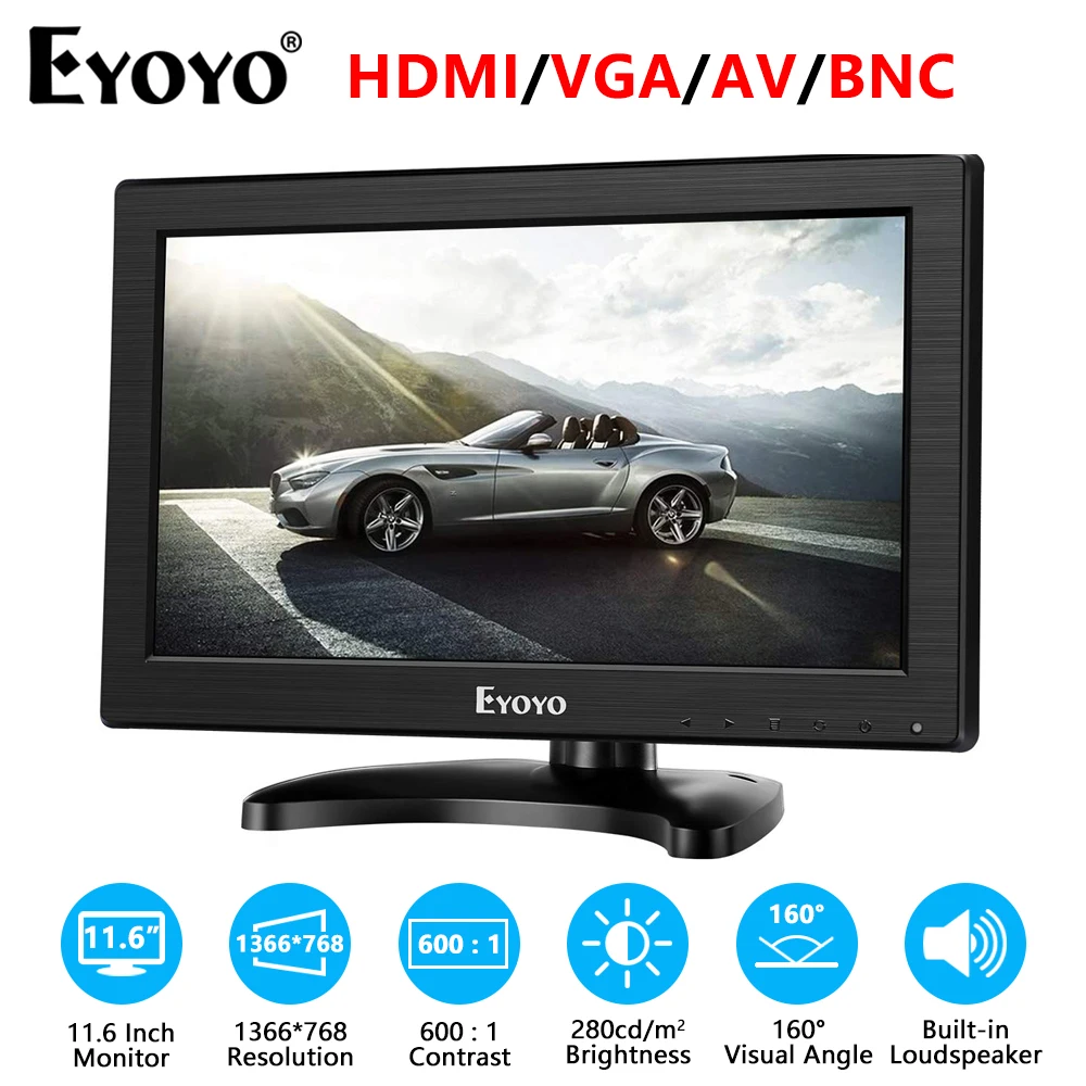 

Eyoyo 11.6 Inch TFT LCD Monitor With AV HDMI BNC VGA Input 1366x768 Portable Mini HD Color Screen Display With Built-in Speaker