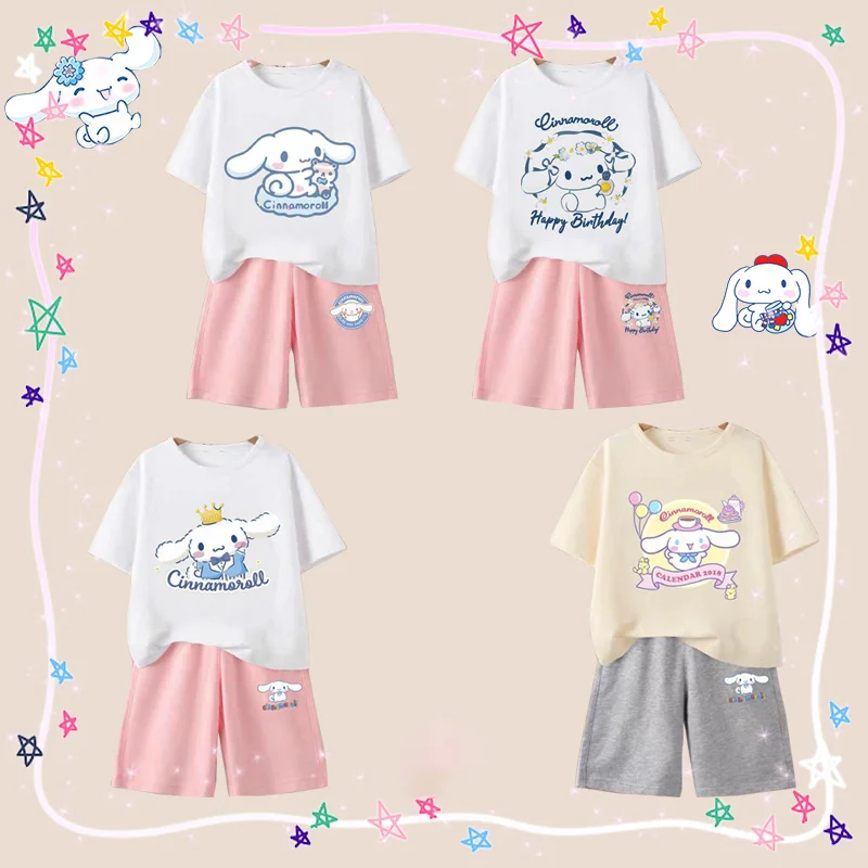 Sanrio T Shirt Sets Cinnamoroll Kawaii Girls Fashion Summer Short Sleeve Clothing Suit Children Cartoon Outerwear Clothes 7-12 
Sanrio T Shirt Sets Cinnamoroll Kawaii Girls Fashion Summer Short Sleeve Clothing Suit Children Cartoon Outerwear Clothes 7-12