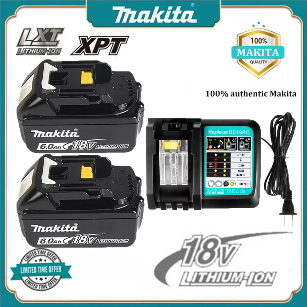 

100% Original Makita Rechargeable Power Tool Battery, Replaceable LED Lithium-ion, 6.0 Ah 18V LXT BL1860B BL1860BL1850 BL1830