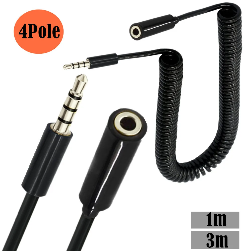 

3pole / 4pole 3.5mm Jack Male To Female Spring Aux Headphone Stereo Audio Extension Spring Coiled Spiral Stereo Audio Cable