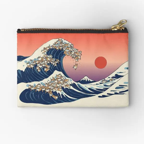 

The Great Wave Of Shiba Inu Zipper Pouches Key Socks Cosmetic Women Underwear Pocket Panties Bag Packaging Money Pure Wallet