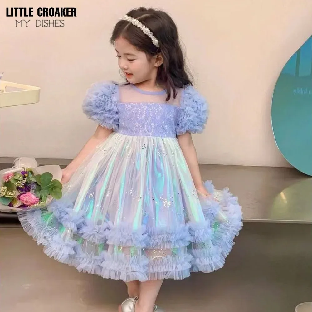 

Pageant Formal Bridesmaid Dresses Girls Tulle Fluffy Wedding Princess Dress For Kids Elegant Children Birthday Party Prom Gown