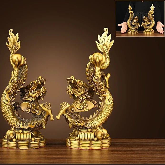 

Zhaocai Pure Brass Dragon Teng Four Seas Xiangyun Dragon Pair Crafts Decoration Home Living Room Office Xiaolong