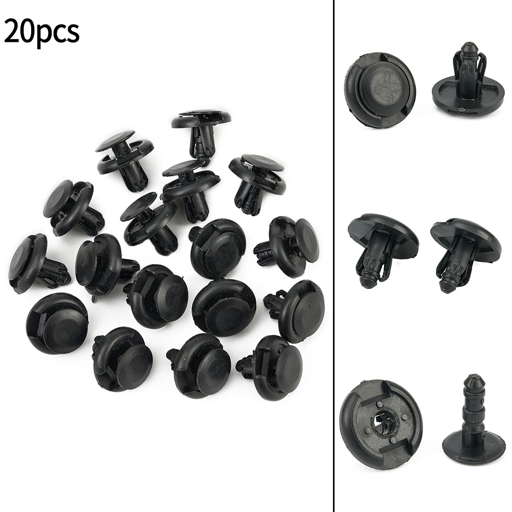 

Push 7mm Hole Panel Fender Bumper Mudguard Splash Shield Rivet Fastener Clips Trim Retainer Black Set 20pcs Useful Durable