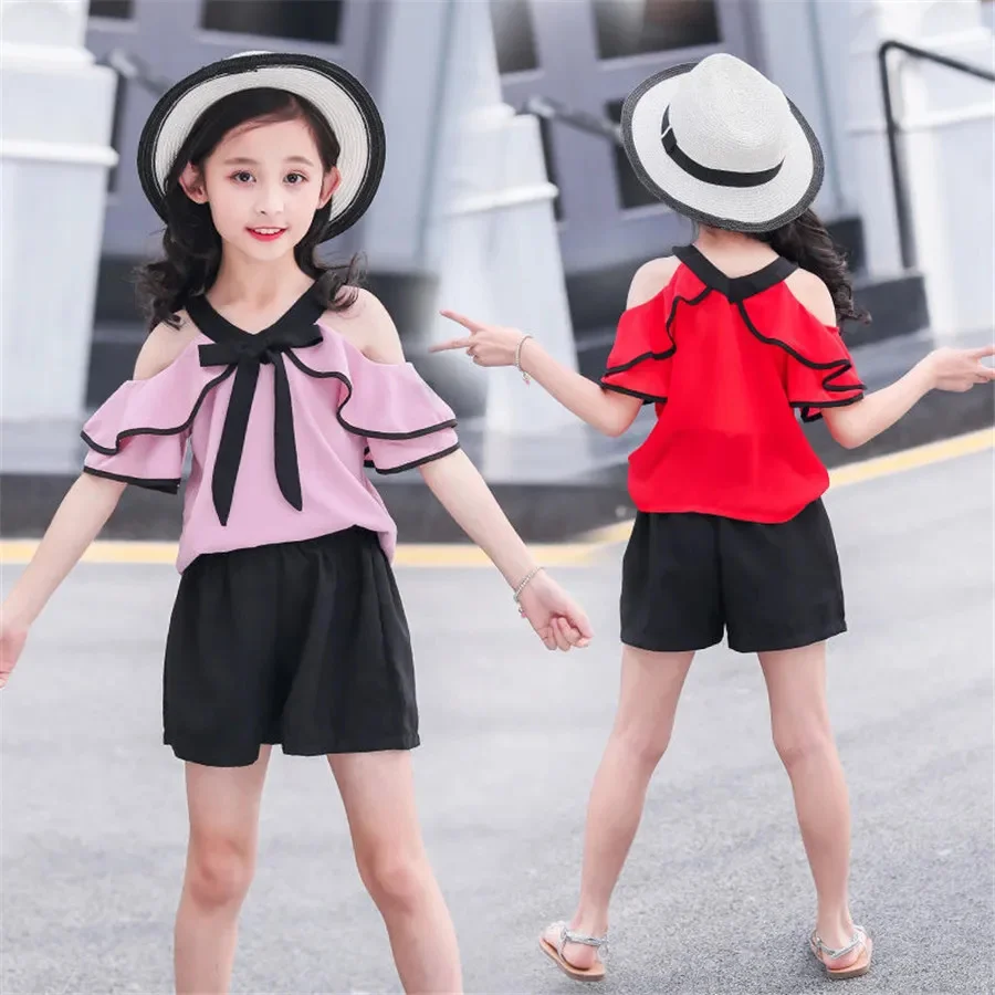 Girl Off Shouder Summer suit For Casual Patchwork top and shorts Kids Teenage Costume s 6 8 10 12 Year
Girl Off Shouder Summer suit For Casual Patchwork top and shorts Kids Teenage Costume s 6 8 10 12 Year
