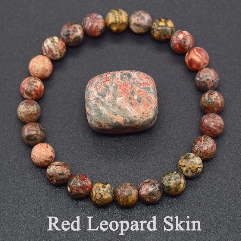 Natural Stone Bead Bracelets Red Leopard Skin