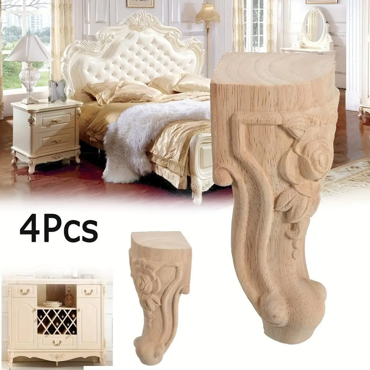 4pcs Wood Furniture Legs Replacement Feet European Style Unpainted Solid Carved Decoration For Sofa Couch 12x6cm/4.72"x2.36"
4pcs Wood Furniture Legs Replacement Feet European Style Unpainted Solid Carved Decoration For Sofa Couch 12x6cm/4.72"x2.36"