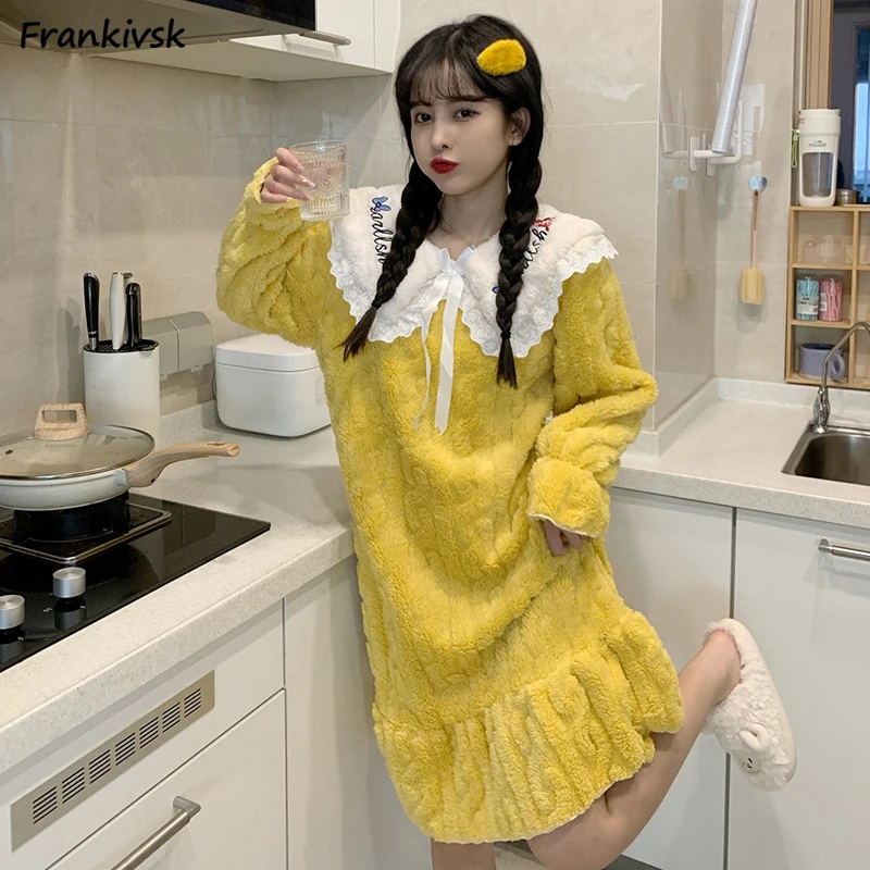 Baggy Nightgowns Women Korean Princess Style Fashion Warm Soft Turn-down Collar Cozy Simple Sweet College Winter Homewear Daily
Baggy Nightgowns Women Korean Princess Style Fashion Warm Soft Turn-down Collar Cozy Simple Sweet College Winter Homewear Daily