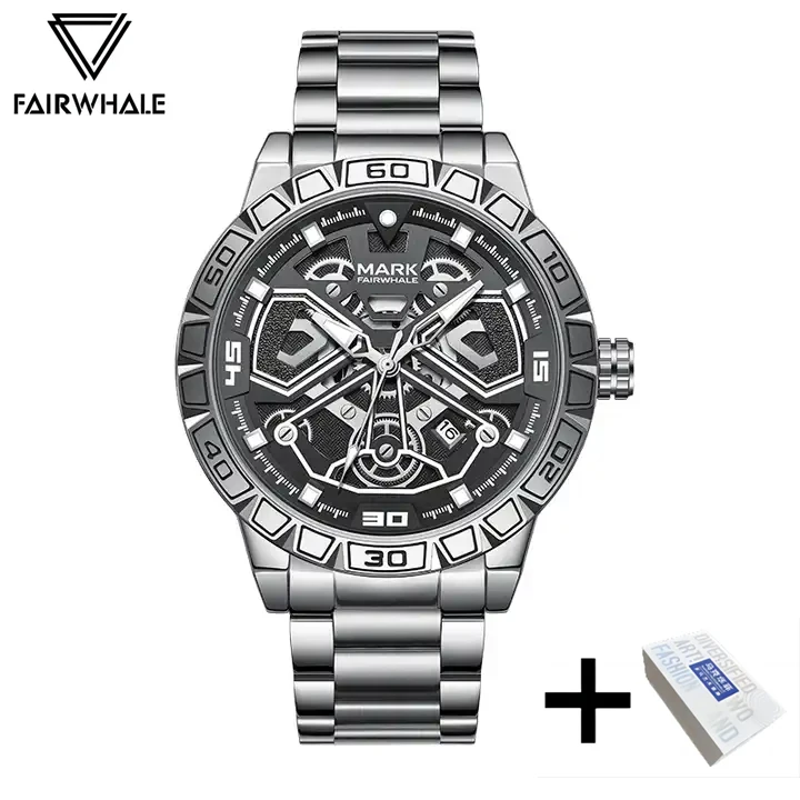 

2024 Fashion Watch For Men Brand Mark Fairwhale Luxury Stainless Steel Quartz WristWatch Automatic Date Cool Black Clocks Reloj