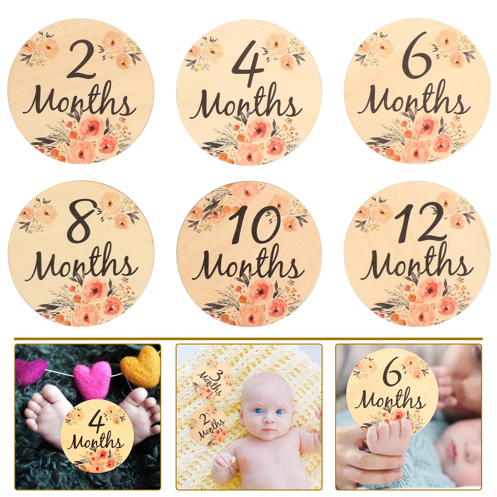 

6 Pcs Milestone Card Monthly Cards Baby Discs Newborn Emblems Double-sided for Sign Wooden Signs CD