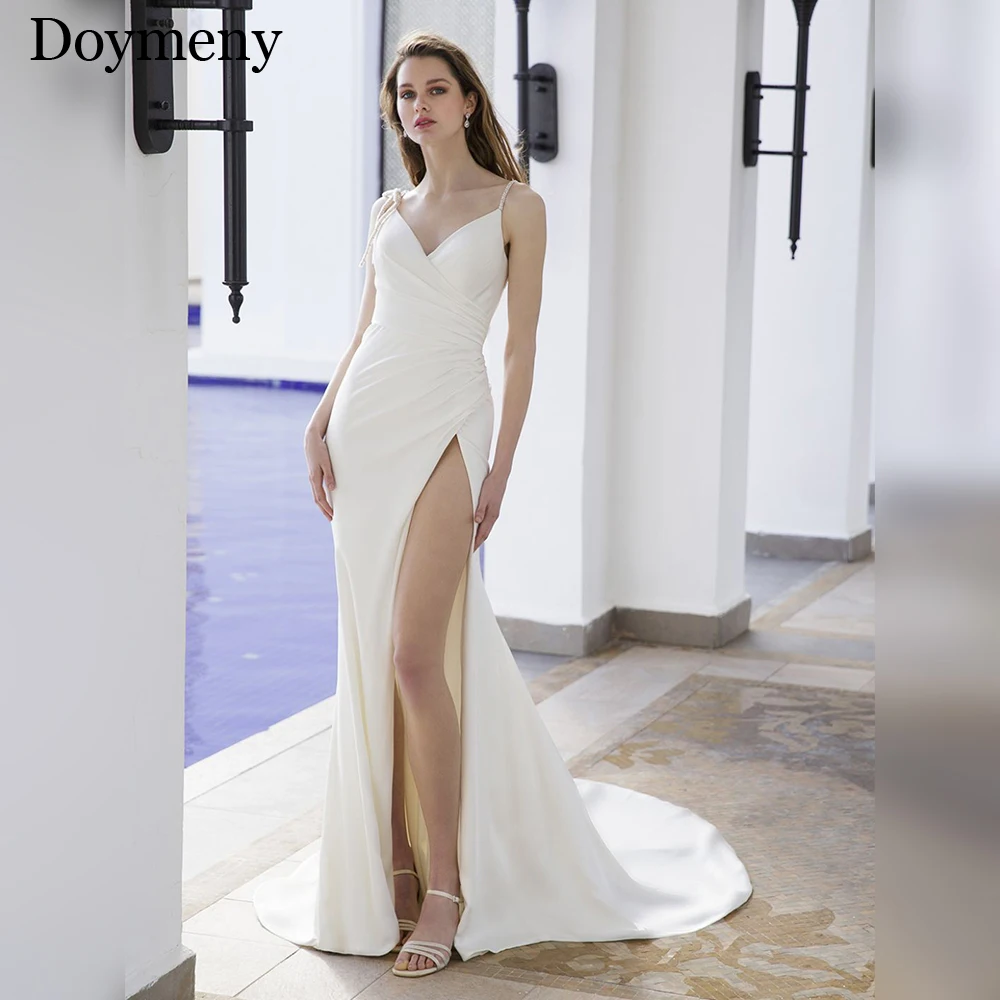 Doymeny Wedding Dresses For Woman Elegant Mermaid V-Neck Spaghetti Straps Front Slit Court Train Satin Robe De Mariee
Doymeny Wedding Dresses For Woman Elegant Mermaid V-Neck Spaghetti Straps Front Slit Court Train Satin Robe De Mariee