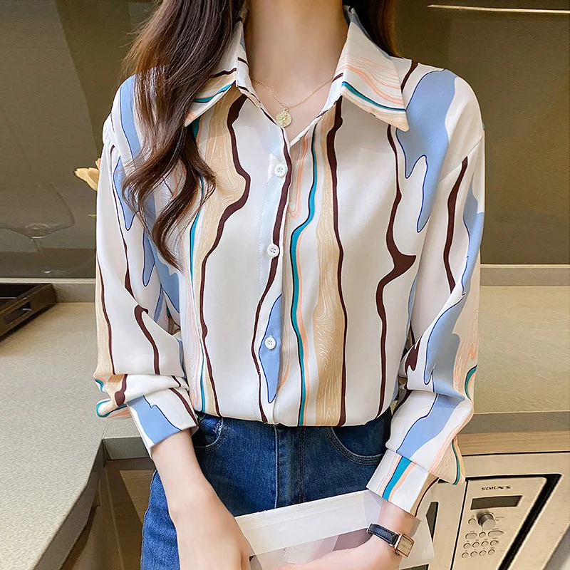

Camisas E Blusas Long Sleeve Casual Shirts for Women Geometric Abstraction Print Korean Style Office Shirt Work Tops Y2k Clothes