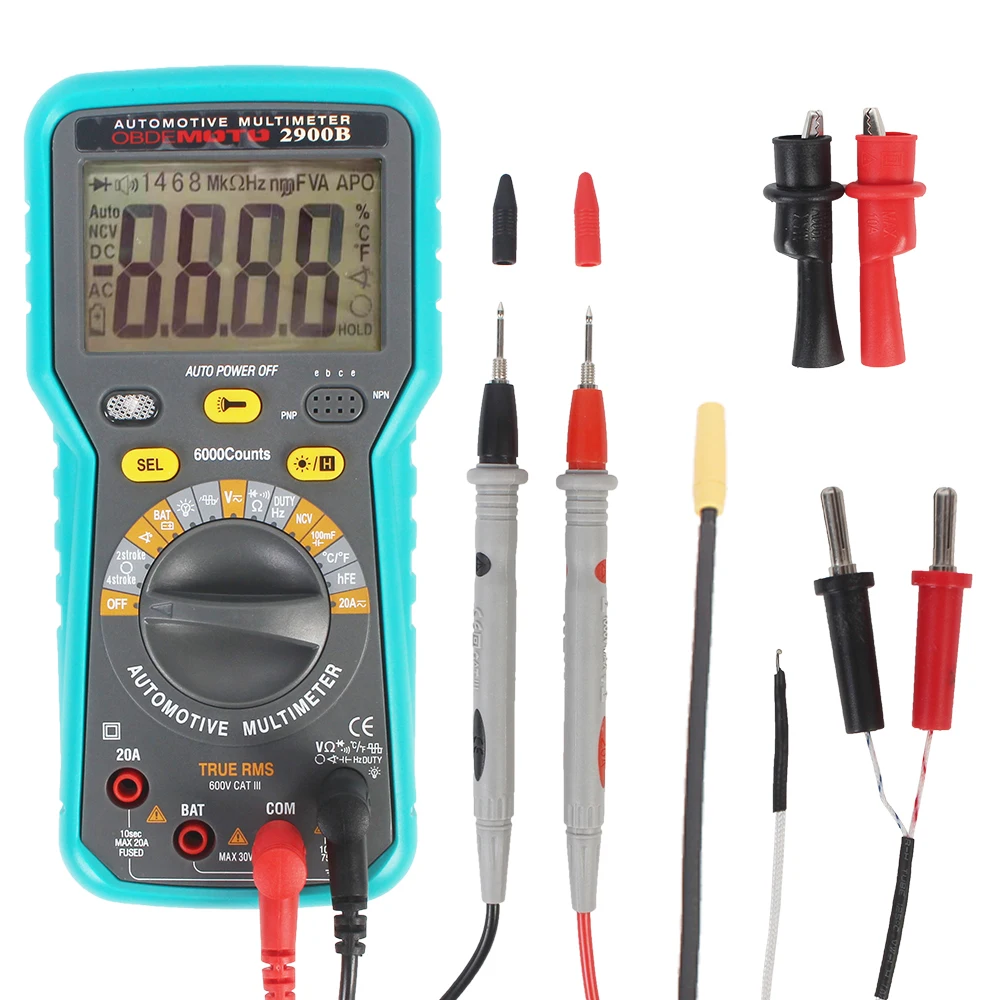 

2900B Digital Multimeter Dwell Angle RPM Meter 6000 Counts AC DC Current Voltage Crystal Triode hFE Parameter Automatic Gauge