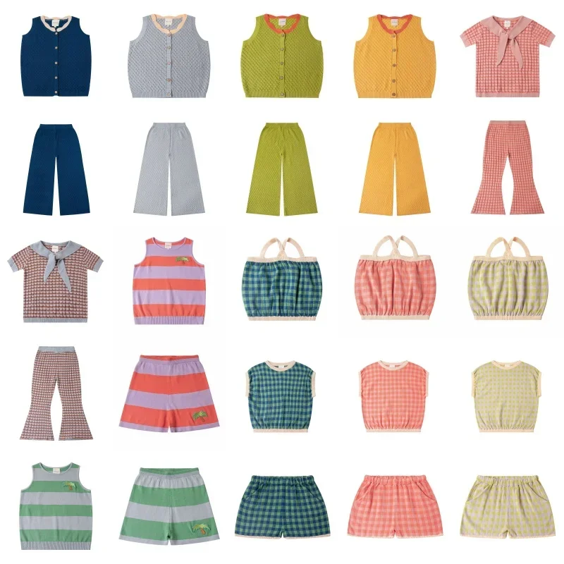 

2024 Spring/summer New Kp Modal Cotton Thin Vest Shorts Set Girls Hollow Skirt Knitted T-shirt Pants