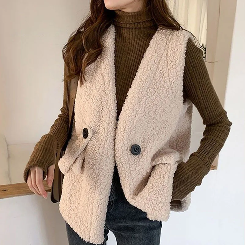 Winter Lamb Hair Women Thicken Vest Jacket Fashion Elegant Loose Korean Simplicity Coat Female Warm Casual Sleeveless Jacket
Winter Lamb Hair Women Thicken Vest Jacket Fashion Elegant Loose Korean Simplicity Coat Female Warm Casual Sleeveless Jacket