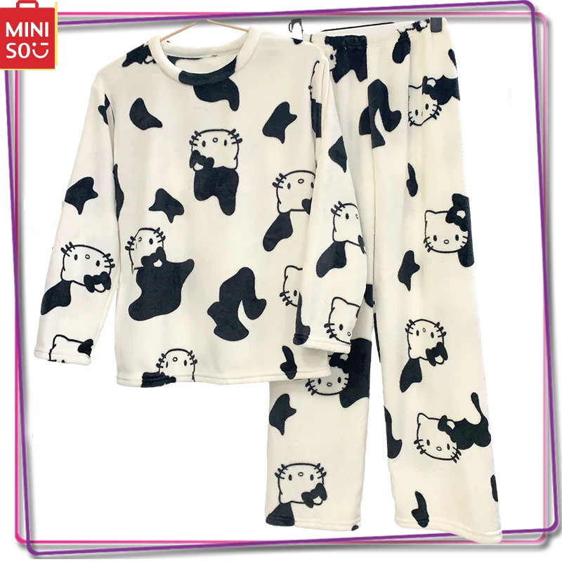 

New Miniso Sanrio Hello Kitty Pochacco Women's Warm Plush Pajama Set Y2K Loose Winter Pants Long Sleeve Pajama Clothing Gift