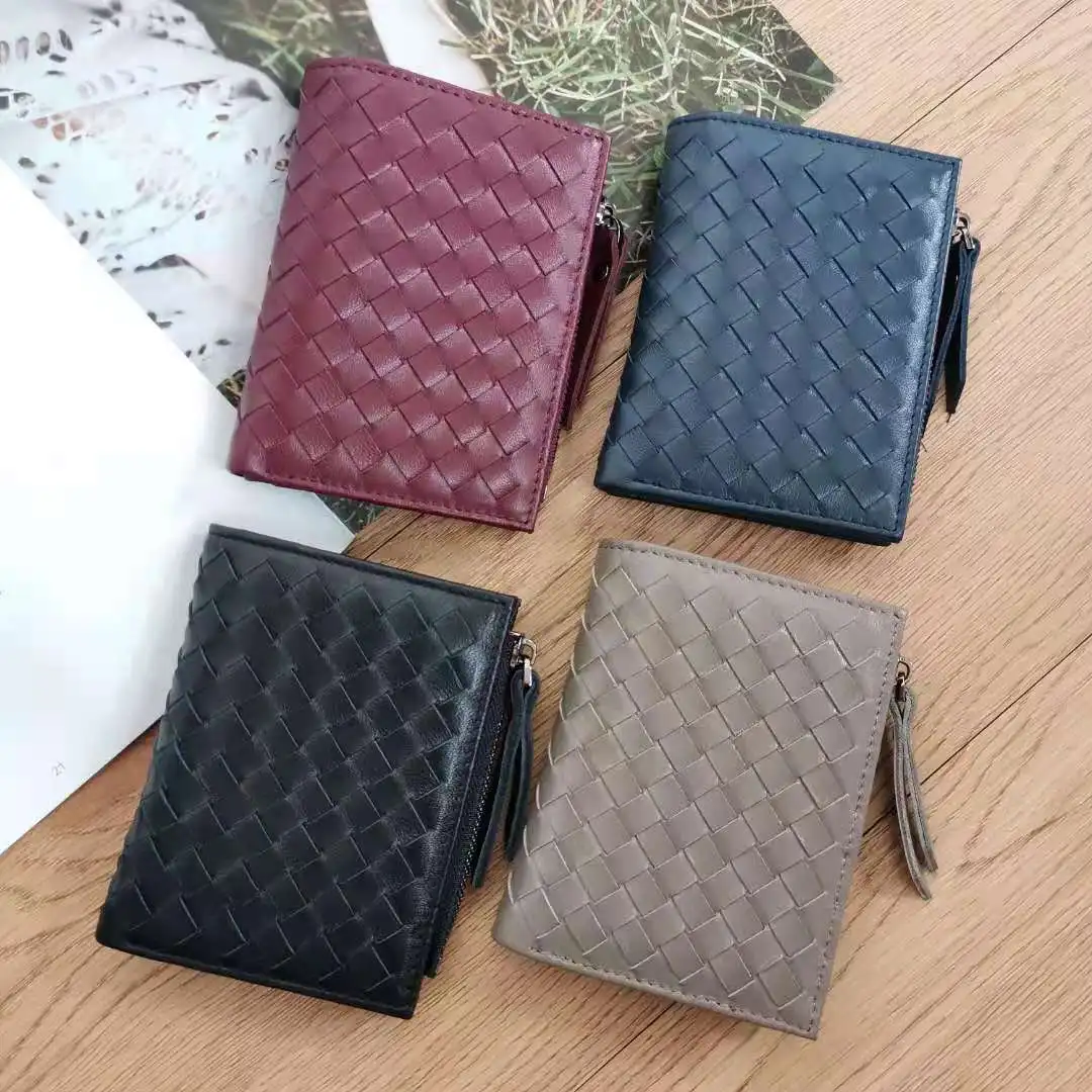 

Solid Color Real Soft Lambskin Leather Bifold Compact Wallet Cash Credit Card Holder Zippy Coin Pouch Organizer Multi-functional