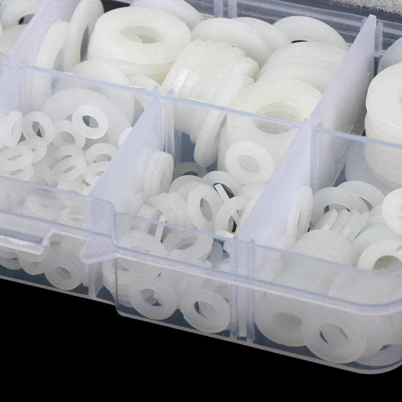 

500Pcs/Box M2 M2.5 M3 M4 M5 M6 M8 M10 White Plastic Nylon Washer Flat Spacer Washer Seals Gasket O Ring Assortment Kit White