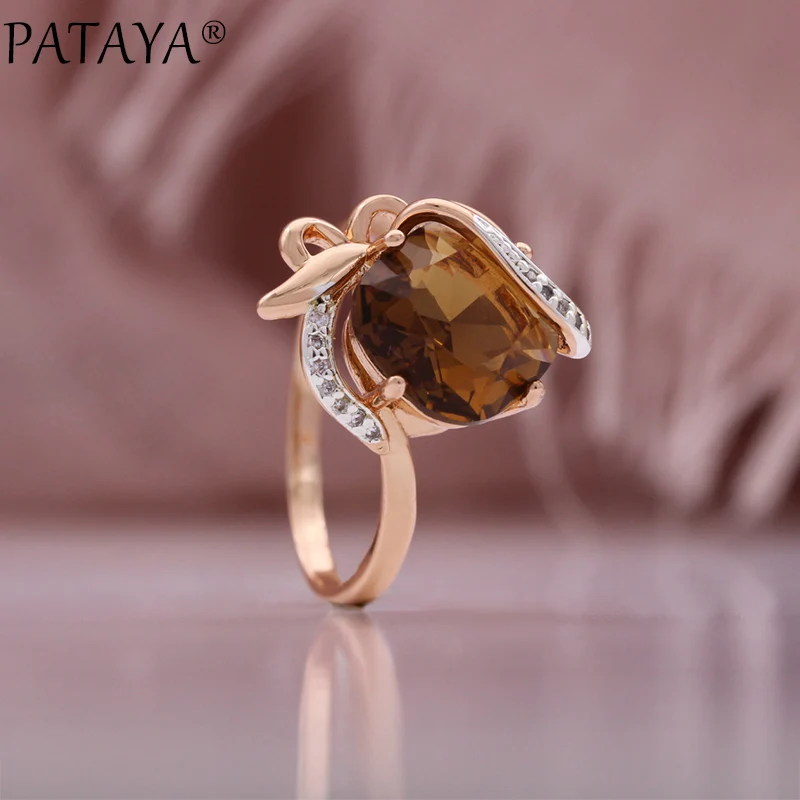 PATAYA Hot Fashion Light Brown Natural Zircon Ring Earring for Women Simple 585 Rose Gold Color High Quality Daily Jewelry Sets PATAYA Hot Fashion Light Brown Natural Zircon Ring Earring for Women Simple 585 Rose Gold Color High Quality Daily Jewelry Sets