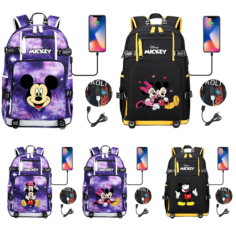 

Fashion Mickey Minnie Multifuction Boys Students Schoolbag Large Capacity Laptop Bag Waterproof USB Charging Backpack Mochila
