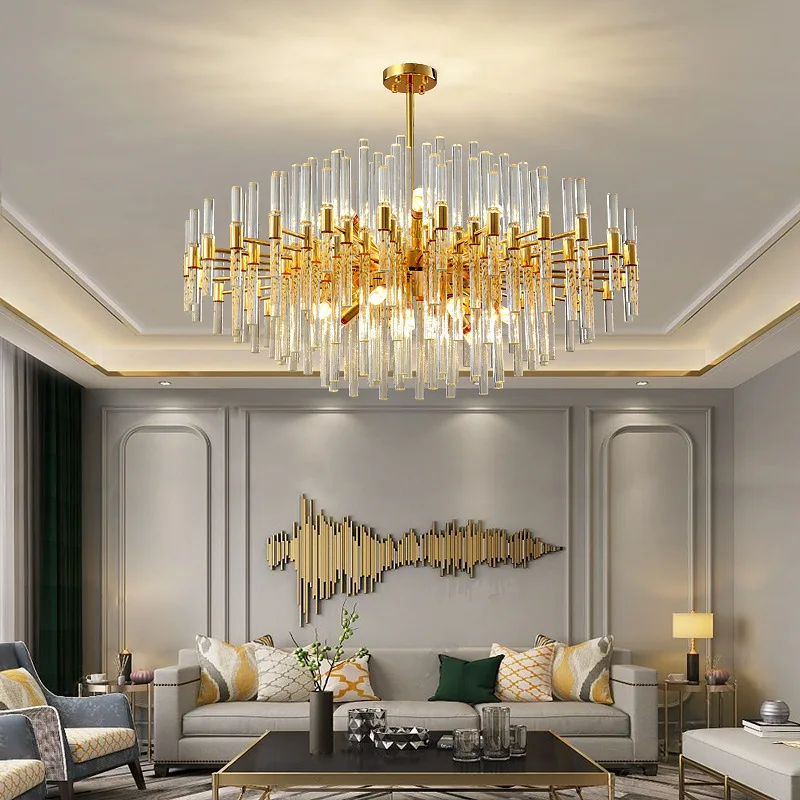 Modern LED Chandelier Lights Crystal Glass Rod Round Chandeliers Dining Room Living Bedroom Golden Indoor Lighting Pendant Lamps
Modern LED Chandelier Lights Crystal Glass Rod Round Chandeliers Dining Room Living Bedroom Golden Indoor Lighting Pendant Lamps