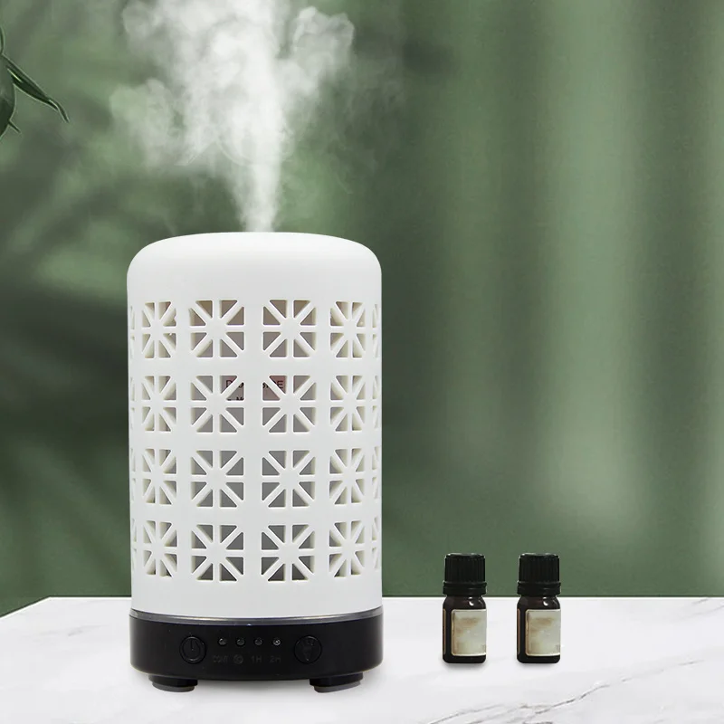 

100ML Ultrasonic Humidifier Frosted Ceramic Rice Pattern Essential Oil Aromatherapy Diffuser Cold Mist LED Colorful Light