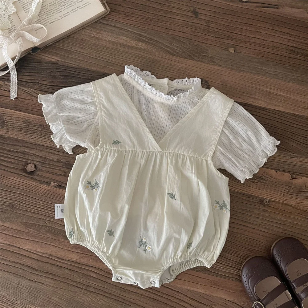 Adorable Toddler Girls Floral Embroidery Sleeveless Romper V-Neck Baby Summer Bodysuit Soft Breathable Kids Lace Shirt 0-24M
Adorable Toddler Girls Floral Embroidery Sleeveless Romper V-Neck Baby Summer Bodysuit Soft Breathable Kids Lace Shirt 0-24M